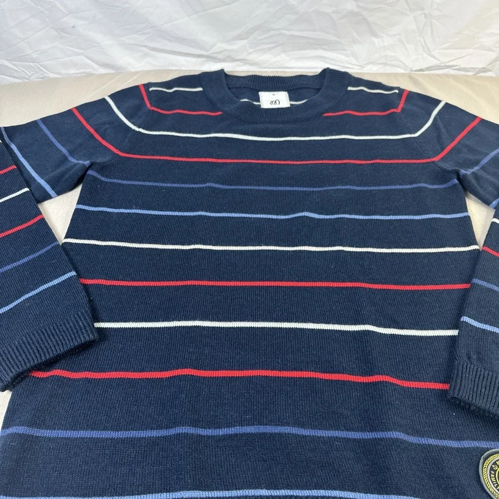 Mouli Sweater family friends and fools Size Large Navy Blue With Stripes